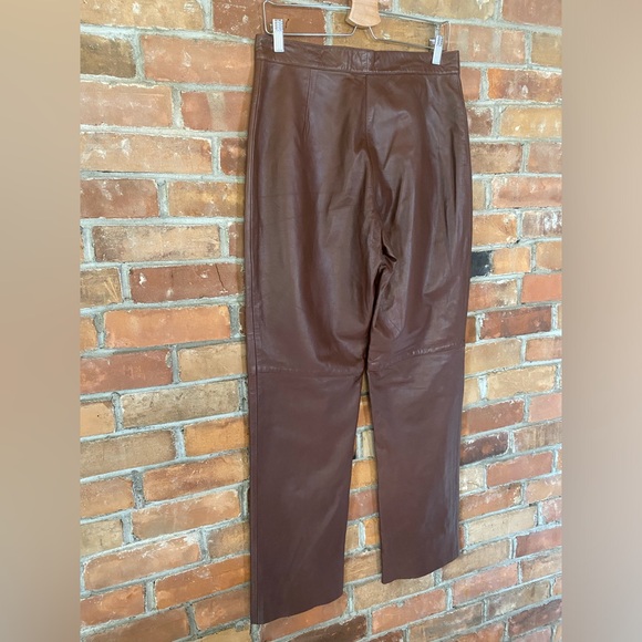 BOD & CHRISTENSEN VINTAGE 90s genuine leather brown wide leg high rise pants - Picture 6 of 9